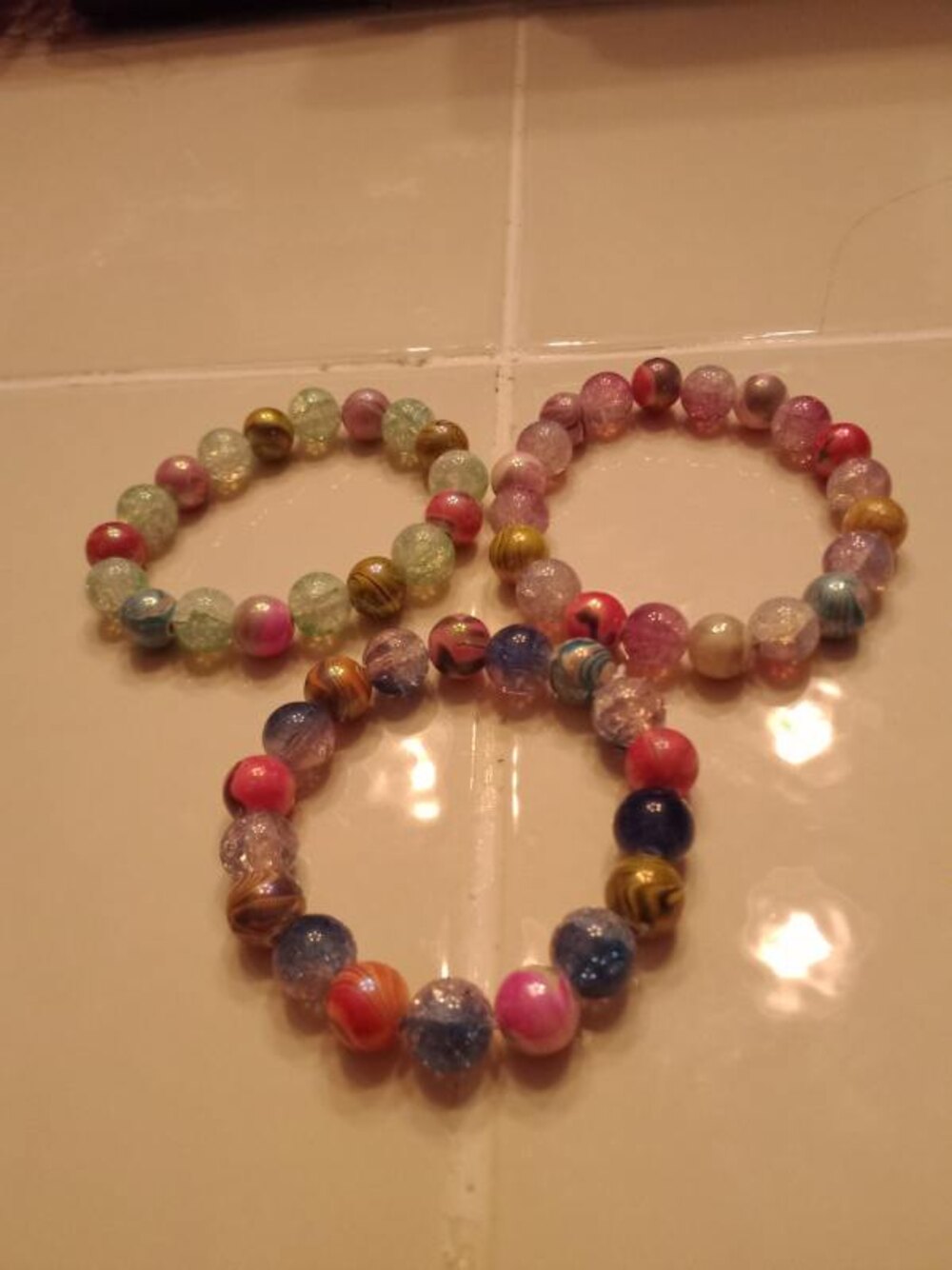 A colorful set of handmade beaded bracelets