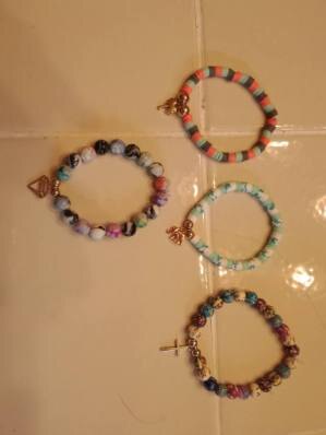 Blue and teal beaded bracelets