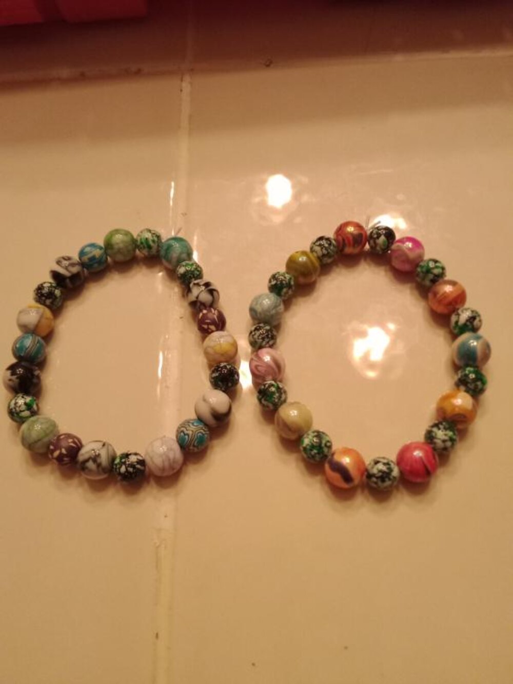 Green and teal handmade beaded bracelets