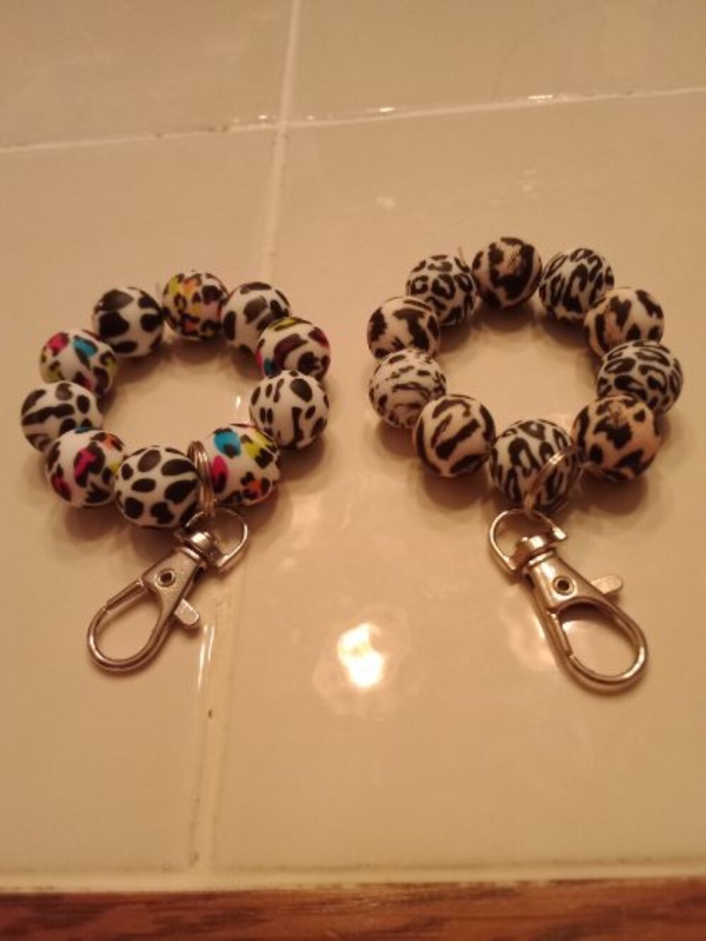 Leopard-print beaded keychain wristlets